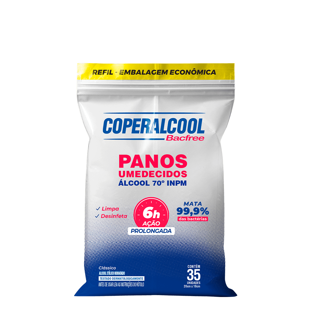Refil Panos Umedecidos Coperalcool Bacfree 70°INPM Clássico 35 Panos