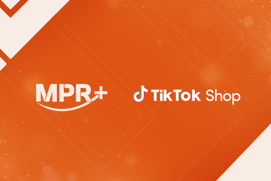 Imagem com fundo laranja mostrando os logotipos do Grupo MPR+ e do TikTok Shop Brasil, representando a parceria e presença da marca na plataforma de e-commerce do TikTok.